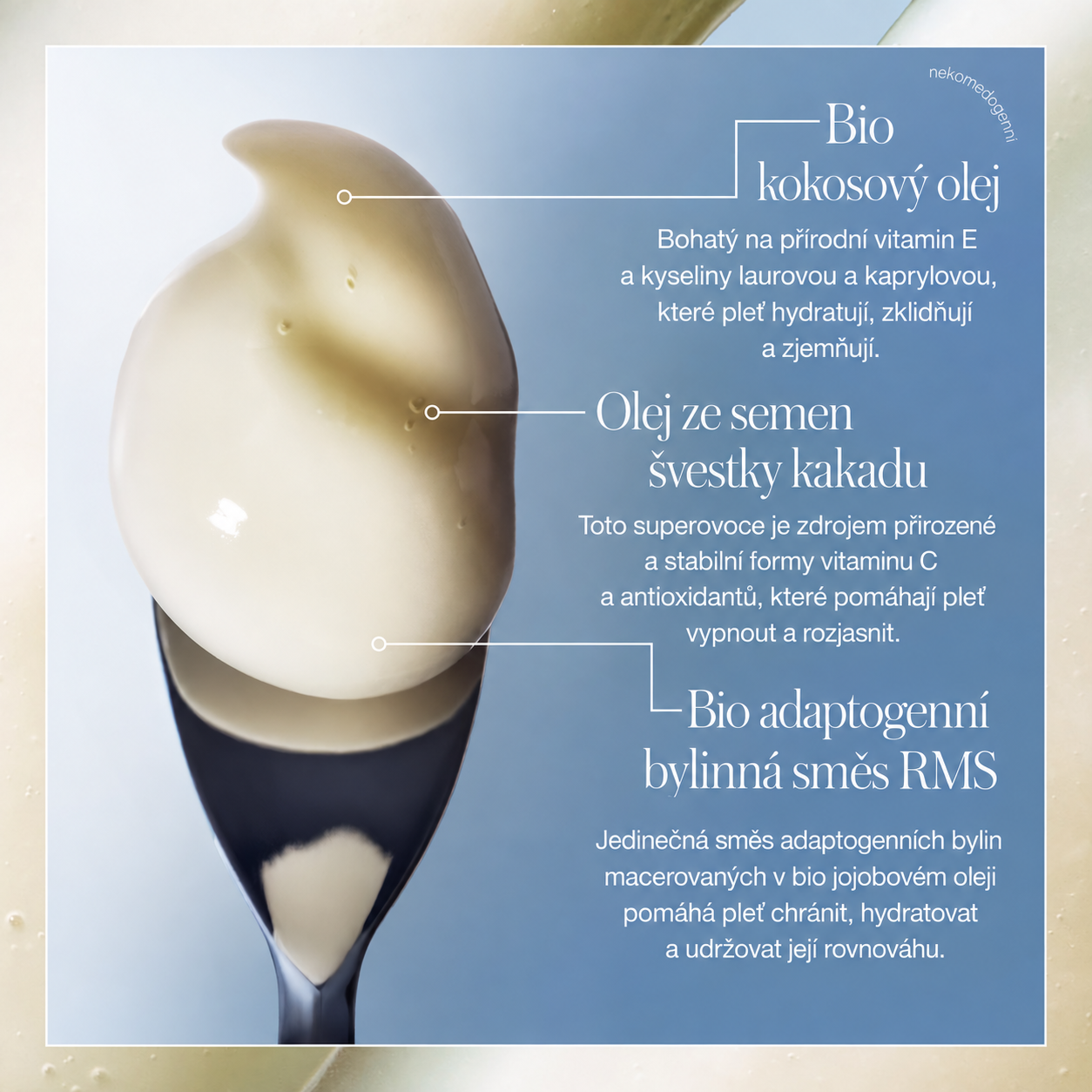 Pečující složky balzámu RMS Beauty Coconut Clean
